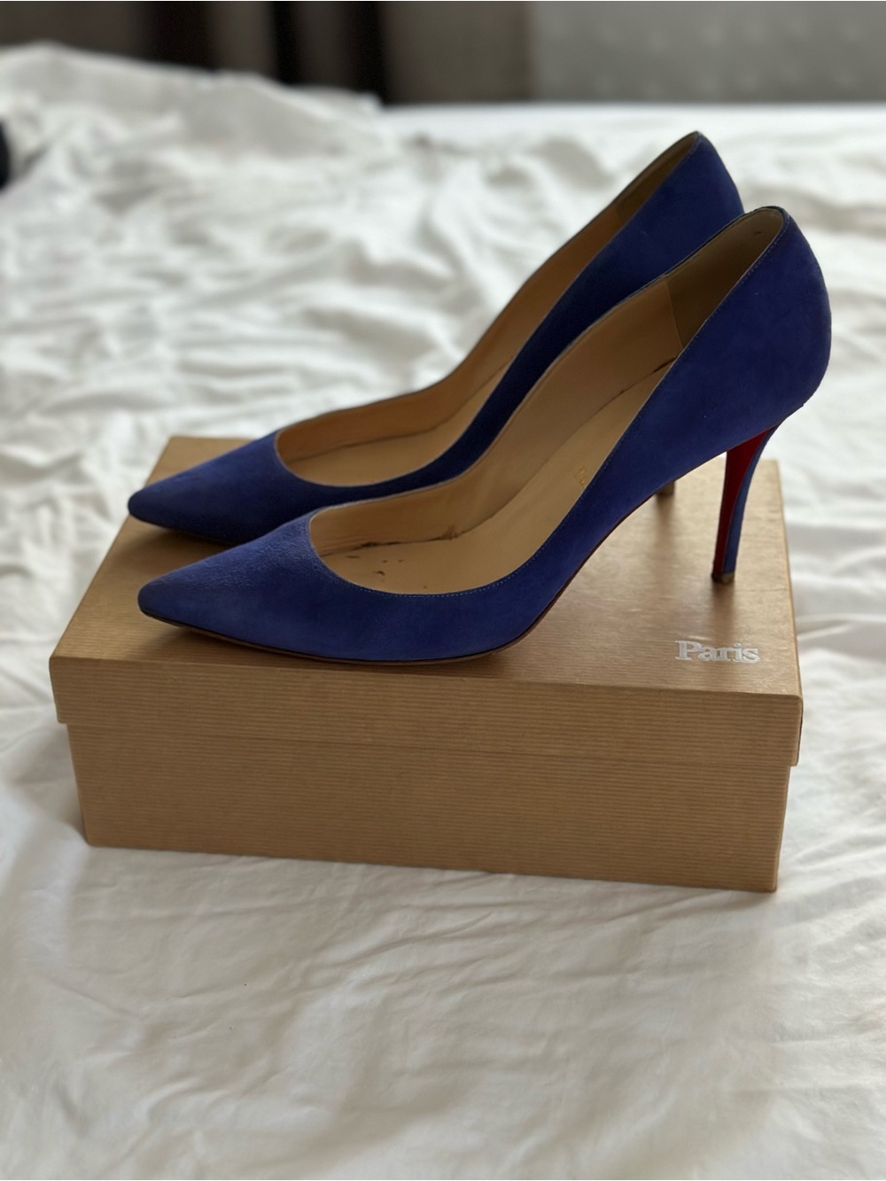 Christian Louboutin Apostrophy 85 Pervenche Blue Suede Pumps Size 41